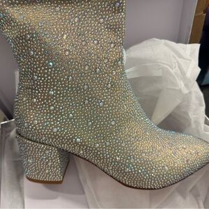 Wet Kiss Iridescent Crystal Knee High Boots